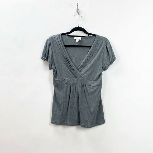 LOFT Medium Womens Gray Rouched Knit Top - Picture 1 of 6